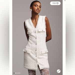 BHLDN Ella V-Neck Pearl Tweed Mini Dress